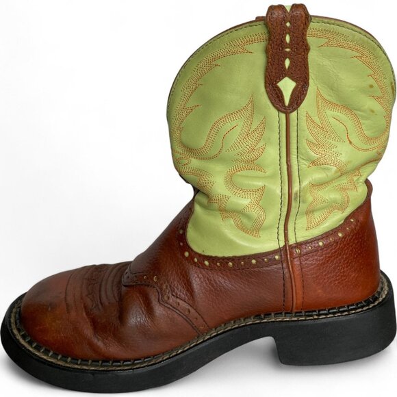 Justin Leather Lime Green Brown Roper Western Cowgirl Cowboy Boots Women's 8.5 B - Picture 5 of 14